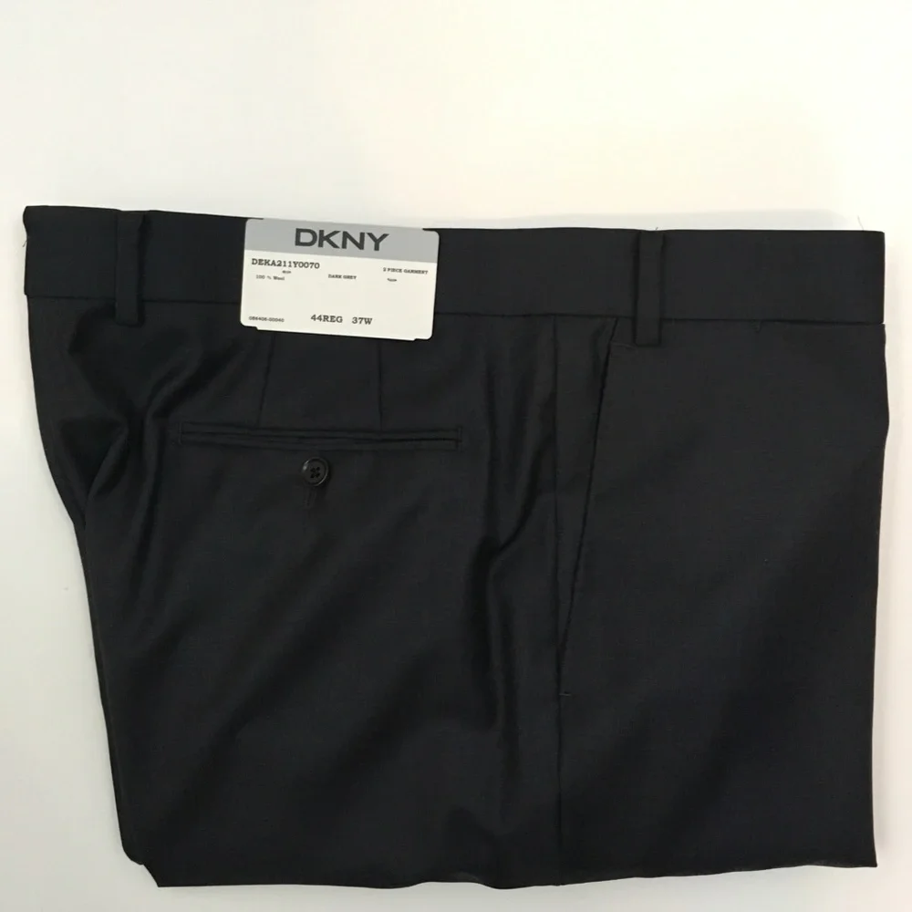 Dkny 44r mens suit solid gray slim fit 2 piece 100% wool 2 buttons new ea0079